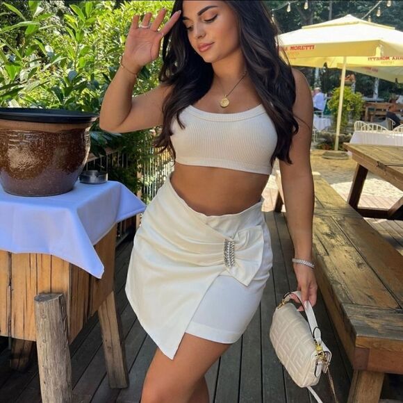 ZARA JEWELED SKIRT WHITE